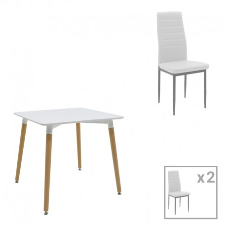 200-001211 Τραπεζαρία Natali-Parker pakoworld σετ 3τεμ MDF λευκό-πόδια φυσικό 80x80x76εκ