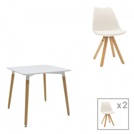 200-001218 Τραπεζαρία Natali-Caron pakoworld σετ 3τεμ MDF λευκό-πόδια φυσικό 80x80x76εκ