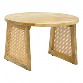 376-000007 Τραπέζι Tamarind pakoworld ξύλο mango-φυσικό rattan σε φυσική απόχρωση Φ65x40εκ