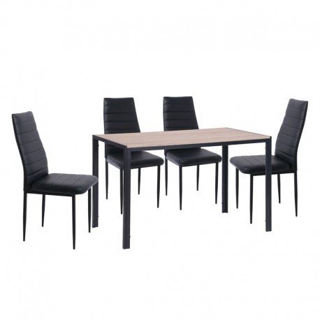 ΕΜ966,S1 JETTA-GABO Τραπεζαρία Κουζίνας Μέταλλο Βαφή Μαύρο, Τραπέζι Sonoma + 4 Καρέκλες Pvc Μαύρο