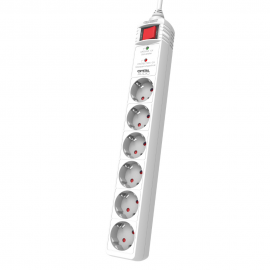 381023 CRYSTAL AUDIO CP6 Λευκό Πολύπριζο Προστασίας Schuko 6 Θέσεων 1300j/70db
