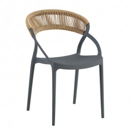 Ε3151,4 DORA Πολυθρόνα Στοιβαζόμενη, PP Ανθρακί, Rope Wicker Φυσικό