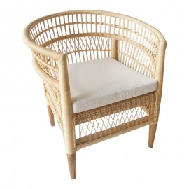 343-000090 Πολυθρόνα Necorian paakoworld teak ξύλο με pe rattan σε φυσική απόχρωση και λευκό μαξιλάρι 80x70x87εκ