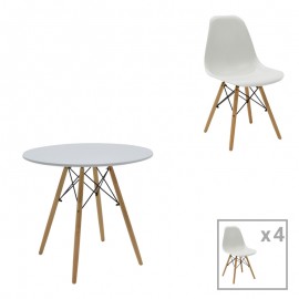 200-001246 Τραπεζαρία Julita σετ 5τεμ pakoworld MDF και ξύλο οξιάς σε λευκή-φυσική απόχρωση Φ80x73εκ