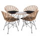 Ε283,S4 SALSA Coral Coffee Set Κήπου Μέταλλο Μαύρο - Γυαλί - Wicker Φυσικό: Τραπεζάκι+4 Πολυθρόνες