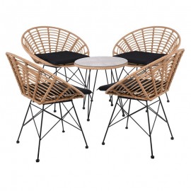 Ε283,S4 SALSA Coral Coffee Set Κήπου Μέταλλο Μαύρο - Γυαλί - Wicker Φυσικό: Τραπεζάκι+4 Πολυθρόνες