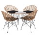 Ε283,S4 SALSA Coral Coffee Set Κήπου Μέταλλο Μαύρο - Γυαλί - Wicker Φυσικό: Τραπεζάκι+4 Πολυθρόνες