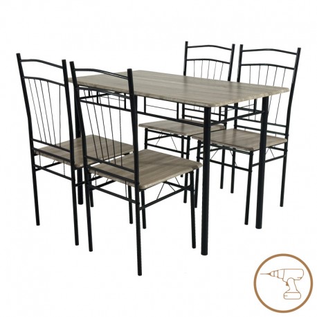 374-000002 Τραπεζαρία Roza II pakoworld σετ 5τμχ mdf σε γκρι απόχρωση με γκρι μεταλλικά πόδια 110x60x74εκ