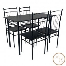 374-000003 Τραπεζαρία Roza II pakoworld σετ 5τμχ mdf σε μαύρη απόχρωση με μαύρα μεταλλικά πόδια 110x60x74εκ
