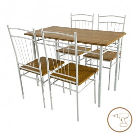 374-000001 Τραπεζαρία Roza II pakoworld σετ 5τμχ mdf σε φυσική απόχρωση με λευκά μεταλλικά πόδια 110x60x74εκ