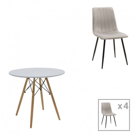 200-001281 Τραπεζαρία Julita-Noor pakoworld σετ 5τεμ  MDF λευκό-γκρι-πόδια φυσικό Φ80x73εκ