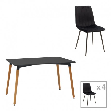 200-001259 Τραπεζαρία Natali-Noor pakoworld σετ 5τεμ  MDF μαύρο-πόδια φυσικό 120x80x76εκ