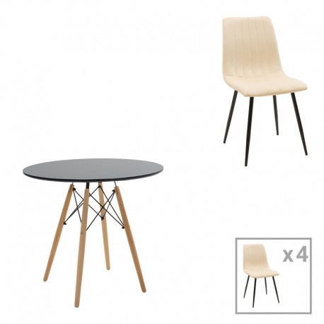 200-001272 Τραπεζαρία Julita-Noor pakoworld σετ 5τεμ MDF μαύρο-μπεζ-φυσικό Φ80x73εκ