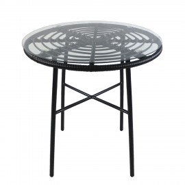 14510043 Τραπέζι Κήπου ArteLibre APPIUS Μαύρο Μέταλλο/Rattan/Γυαλί 70x70x74cm Μαύρο