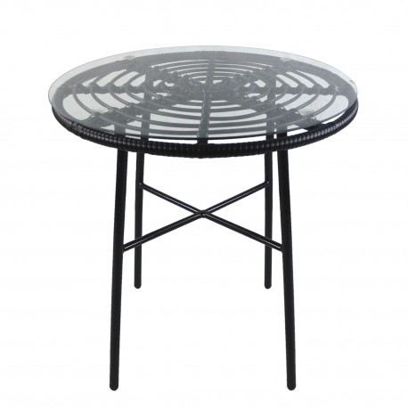 14510043 Τραπέζι Κήπου ArteLibre APPIUS Μαύρο Μέταλλο/Rattan/Γυαλί 70x70x74cm Μαύρο