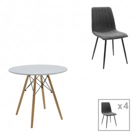 200-001291 Τραπεζαρία Julita-Noor pakoworld σετ 5τεμ  MDF λευκό-ανθρακί-πόδια φυσικό Φ80x73εκ