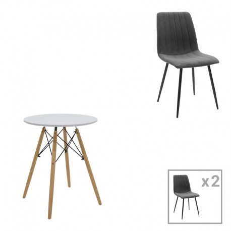 200-001293 Τραπεζαρία Julita-Noor pakoworld σετ 3τεμ  MDF λευκό-ανθρακί-πόδια φυσικό Φ60x73εκ