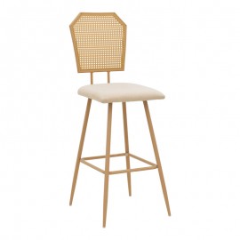 058-000078 Σκαμπό μπαρ Camilla I pakoworld φυσικό pe rattan με μπεζ ύφασμα και μέταλλο σε φυσική απόχρωση 47.5x58x117εκ