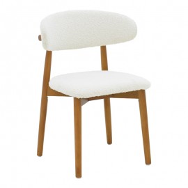263-000055 Καρέκλα Ubene pakoworld rubberwood σε καρυδί-μπουκλέ ύφασμα σε λευκή απόχρωση 51x56x79εκ