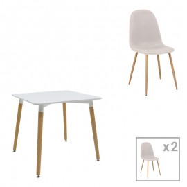 200-001254 Τραπεζαρία Bella-Natali pakoworld σετ 3τεμ MDF λευκό-πόδια φυσικό 80x80x76εκ