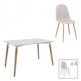 200-001253 Τραπεζαρία Bella-Natali pakoworld σετ 5τεμ MDF λευκό-πόδια φυσικό 120x80x76εκ