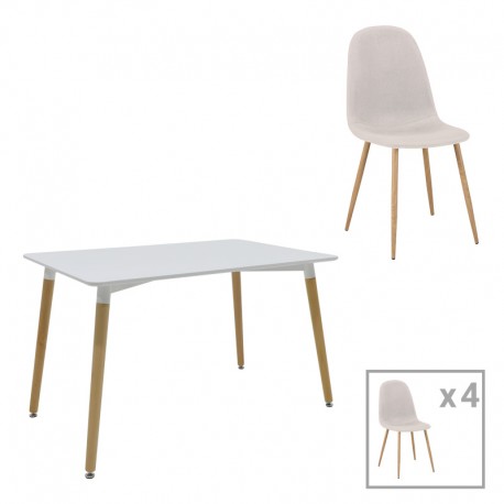 200-001253 Τραπεζαρία Bella-Natali pakoworld σετ 5τεμ MDF λευκό-πόδια φυσικό 120x80x76εκ