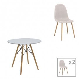 200-001255 Τραπεζαρία Bella-Julita pakoworld MDF σετ 3τεμ λευκό-πόδια φυσικό Φ80x73εκ