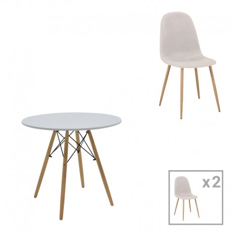 200-001255 Τραπεζαρία Bella-Julita pakoworld MDF σετ 3τεμ λευκό-πόδια φυσικό Φ80x73εκ