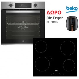 Beko BBIE12300XD + HIC 64400 E Φούρνος άνω Πάγκου 72lt με Εστίες Π59.4εκ. Inox +Δώρο Air Fryer AF-40AD