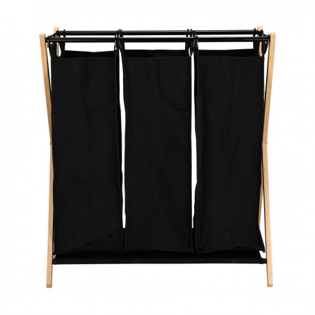 02-26967 ESTIA ΚΑΛΑΘΙ ΑΠΛΥΤΩΝ BAMBOO ESSENTIALS 102lt 3 ΘΕΣΕΩΝ 68x40x76cm ΜΑΥΡΟ
