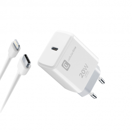 49839 CELLULAR LINE 398476 Σετ Φορτιστής για iPhone με Θύρα Type-C και Καλώδιο USB-C/Lightning 20W Λευκό
