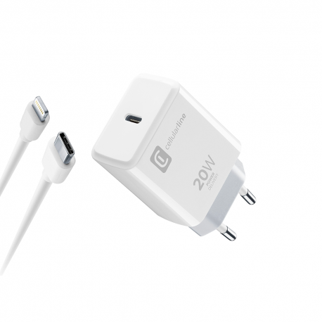 49839 CELLULAR LINE 398476 Σετ Φορτιστής για iPhone με Θύρα Type-C και Καλώδιο USB-C/Lightning 20W Λευκό