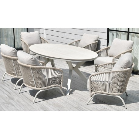 34460-25141 HARMONY Οβάλ Τραπεζαρία Σέτ Αλουμινίου ,Σέτ 7 Τεμαχίων 220 x 120 x 69(h)cm