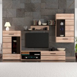 TO-SOLO Σύνθεση Τηλεόρασης Solo 293x41x184cm Sonoma με Wenge MDF Καμπυλωτό τελείωμα
