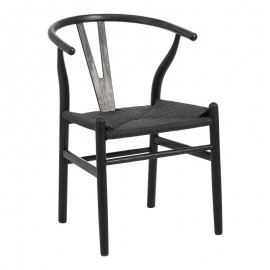 029-000344 Καρέκλα Wishbone pakoworld rubberwood-σχοινί σε μαύρη απόχρωση 60x51x80εκ