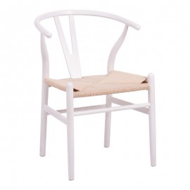 029-000343 Καρέκλα Wishbone pakoworld rubberwood-σχοινί σε λευκή απόχρωση 60x51x80εκ