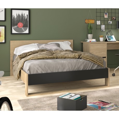 0041.GM70 Nael κρεβάτι διπλό 150x205x80εκ. ( για στρώμα 140x200εκ. )  Rookwood Oak / Μαύρο Rookwood Oak / Μαύρο 150x205εκ. Ύψος 