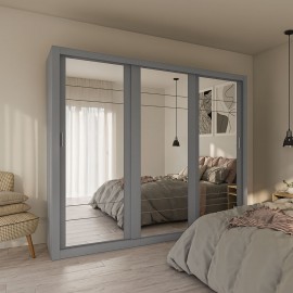 GR-GRANDMIR-3 Ντουλάπα Grandio Γκρι με καθρέφτη 250x60x215cm
