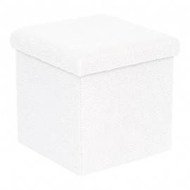 257-000041 Σκαμπό-μπαούλο Crystal pakoworld μπουκλέ ύφασμα σε ivory απόχρωση 38x38x38εκ