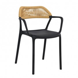 Ε3152,1 DOLLI Πολυθρόνα Στοιβαζόμενη, PP-UV Μαύρο, Rope Wicker Φυσικό