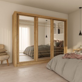 GR-GRANDMIR-2 Ντουλάπα Grandio Χρυσό Δρυς με καθρέφτη 250x60x215cm