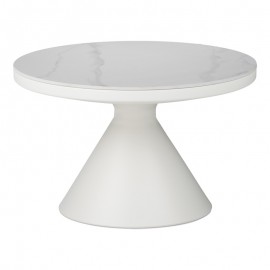 029-000417 Τραπέζι σαλονιού Coozlin Inart sintered stone σε απόχρωση λευκό μαρμάρου με λευκό μέταλλο Φ70x40εκ