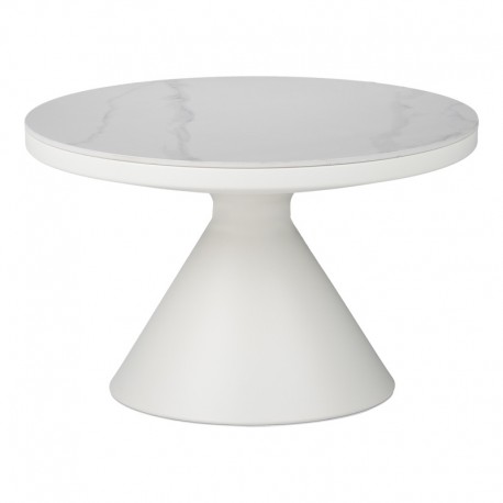 029-000417 Τραπέζι σαλονιού Coozlin Inart sintered stone σε απόχρωση λευκό μαρμάρου με λευκό μέταλλο Φ70x40εκ