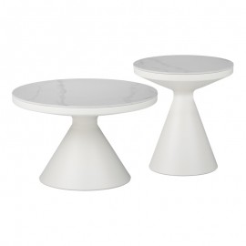 029-000418 Βοηθητικά τραπέζια Coozlin Inart sintered stone σε απόχρωση λευκό μαρμάρου με λευκό μέταλλο
