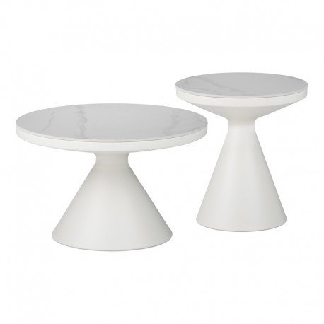 029-000418 Βοηθητικά τραπέζια Coozlin Inart sintered stone σε απόχρωση λευκό μαρμάρου με λευκό μέταλλο