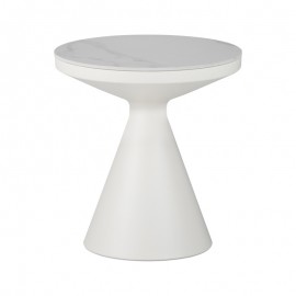 029-000416 Βοηθητικό τραπέζι Coozlin Inart sintered stone σε απόχρωση λευκό μαρμάρου με λευκό μέταλλο Φ50x50εκ