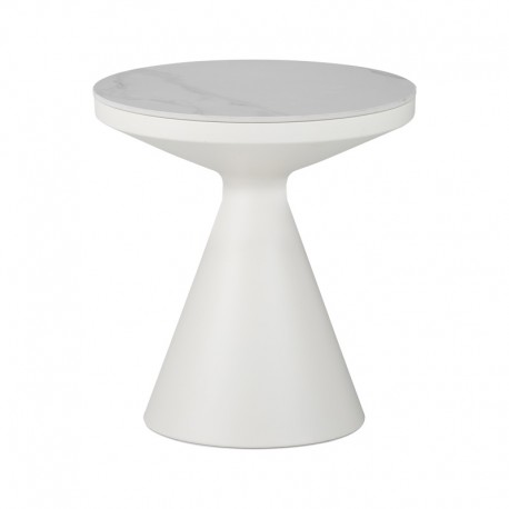 029-000416 Βοηθητικό τραπέζι Coozlin Inart sintered stone σε απόχρωση λευκό μαρμάρου με λευκό μέταλλο Φ50x50εκ