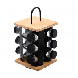 01-14650 ESTIA ΒΑΣΗ ΜΠΑΧΑΡΙΚΩΝ BAMBOO ESSENTIALS ΜΕ 12 ΓΥΑΛΙΝΑ ΔΟΧΕΙΑ ΠΕΡΙΣΤΡΕΦΟΜΕΝΗ ΜΑΥΡΗ