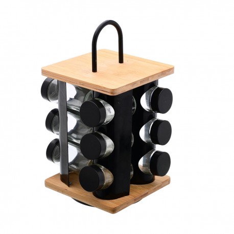01-14650 ESTIA ΒΑΣΗ ΜΠΑΧΑΡΙΚΩΝ BAMBOO ESSENTIALS ΜΕ 12 ΓΥΑΛΙΝΑ ΔΟΧΕΙΑ ΠΕΡΙΣΤΡΕΦΟΜΕΝΗ ΜΑΥΡΗ