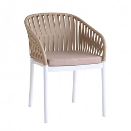 Ε3158,3 EMERY Πολυθρόνα Βεράντας-Κήπου PP-UV Sand Beige-Άσπρο, Μαξιλάρι Μπεζ (KD)